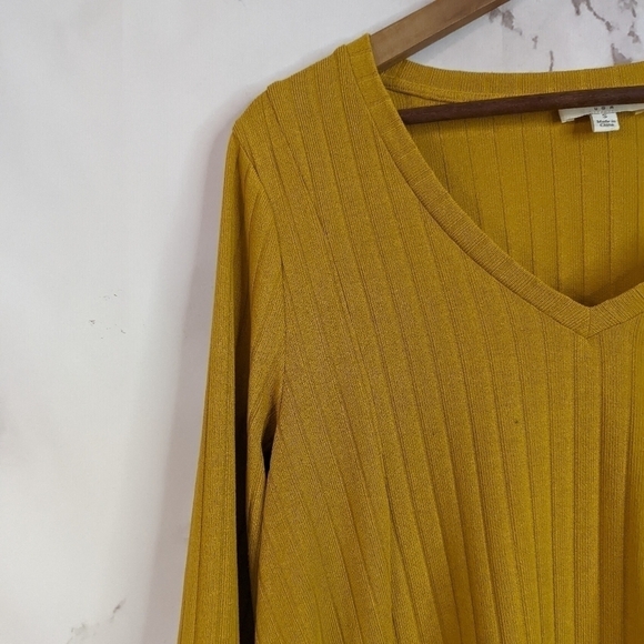 Umgee Long Sleeve Dress Rib Size Small Yellow Mustard Boho Tunic Pocket Basic - Picture 2 of 10